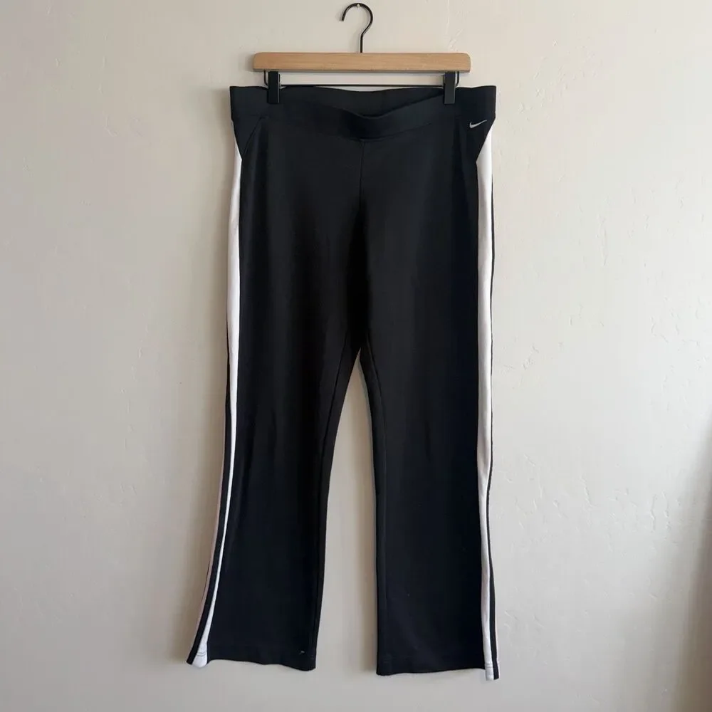 Nike Womens Low Rise Track Pants Y2K Size L Black & White Pink Striped Vintage